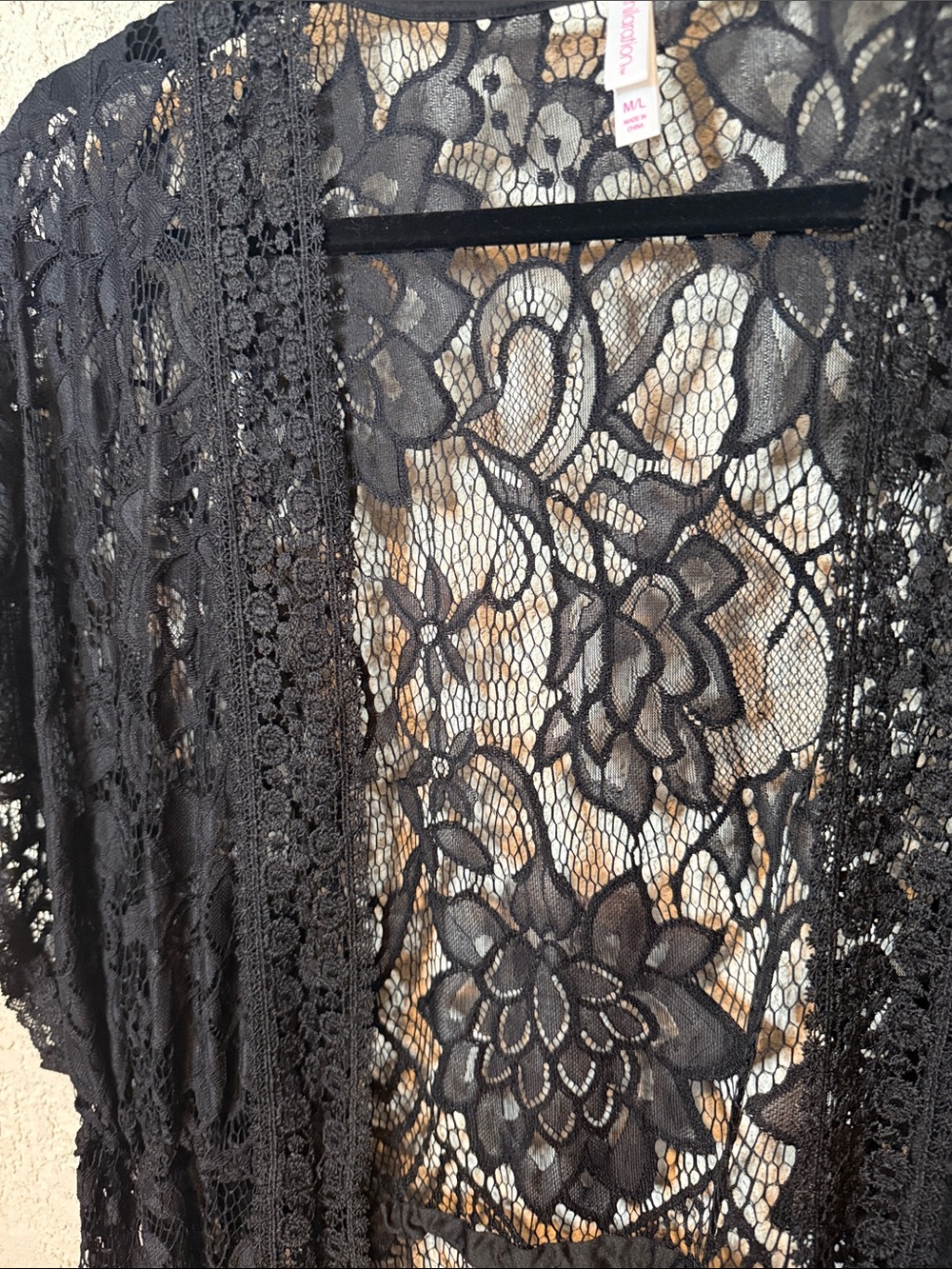 Black Floral Lace Midi Kimono Cover-Up Size M/L NWT - Picture 3 of 4